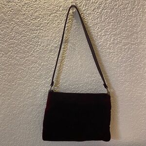 CK Calvin Kline Dark Burgundy Velvet Leather Strap Silver Detail Handbag women